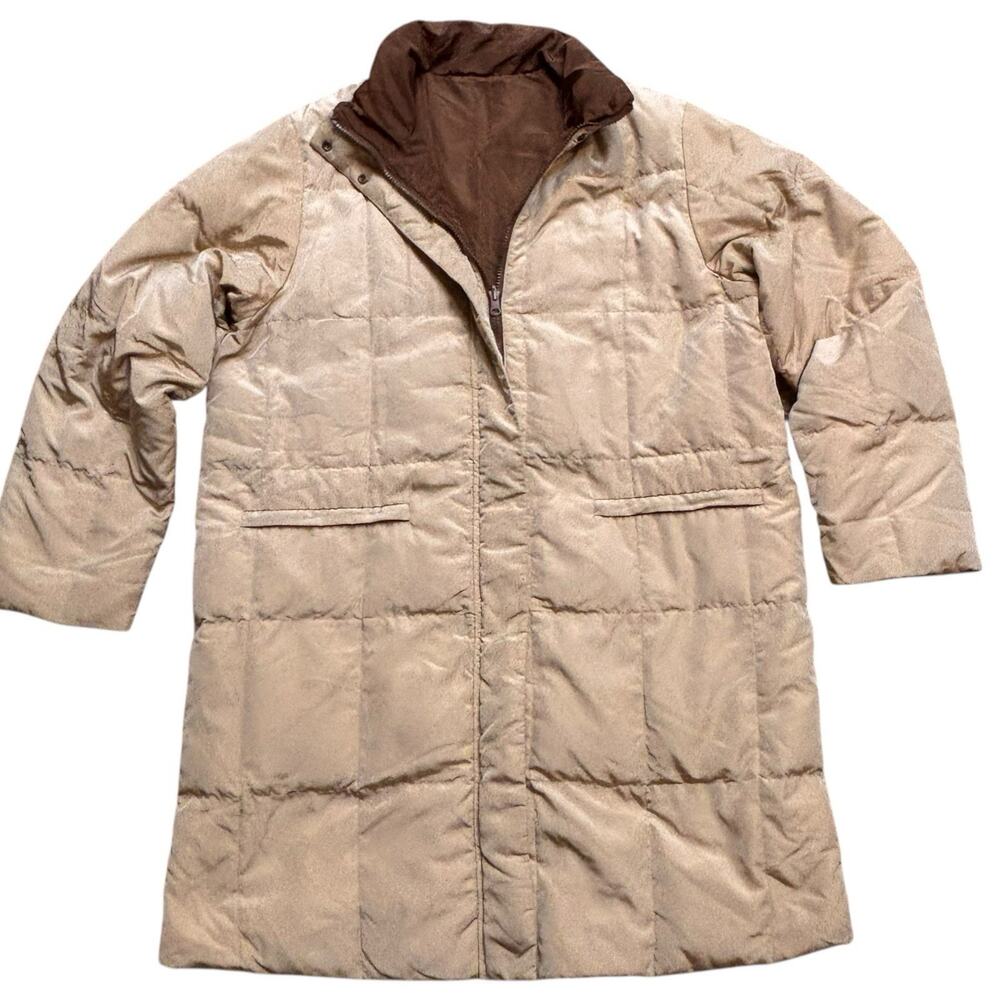 Max Mara Weekend Reversible Long Down Puffer Coat Tan & Mocha Brown Women's 10